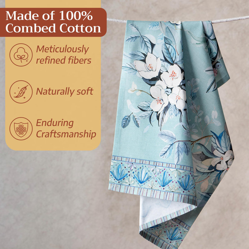 Maison d'Hermine Peacock Utopia - Ensemble de 3 torchons de cuisine 100 % coton turquoise pastel - 51 x 70 cm