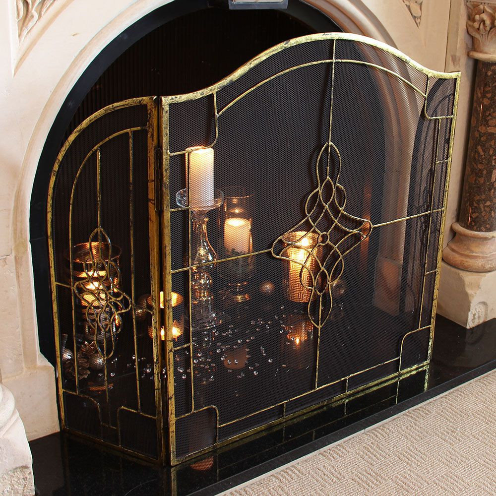 3 Panel Iron Fireplace Screen