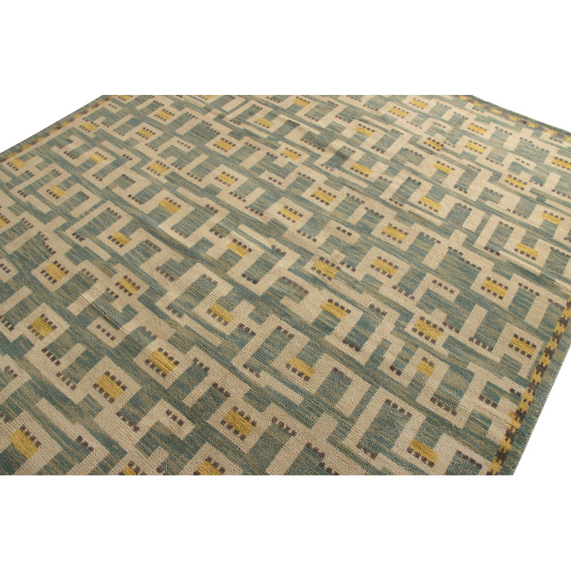 Scandinavian Hand Knotted Wool Geometric Area Rug, Rectangle 14' x 20'