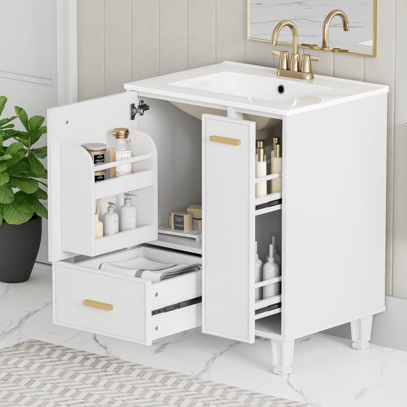 Nasly 24" Bathroom Vanity With Ceramic Sink & Spacious Storage, White