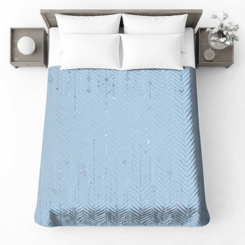 Blue Geometric Lines Quilted Bedspread All Sizes, Twin
