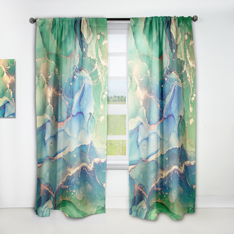 Abstract Semi-Sheer Thermal Rod Pocket Single Curtain Panel, 52" W x 63" L