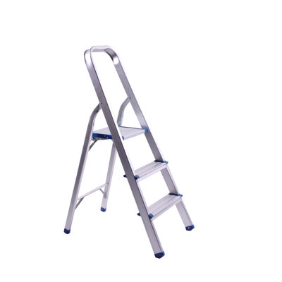 Cartert FixtureDisplays® Folding 3-Step 23“ Boost Ladder with Hand Grip and Aluminium Steps, 330-Pound Weight Capacity, Silver Finish 15601