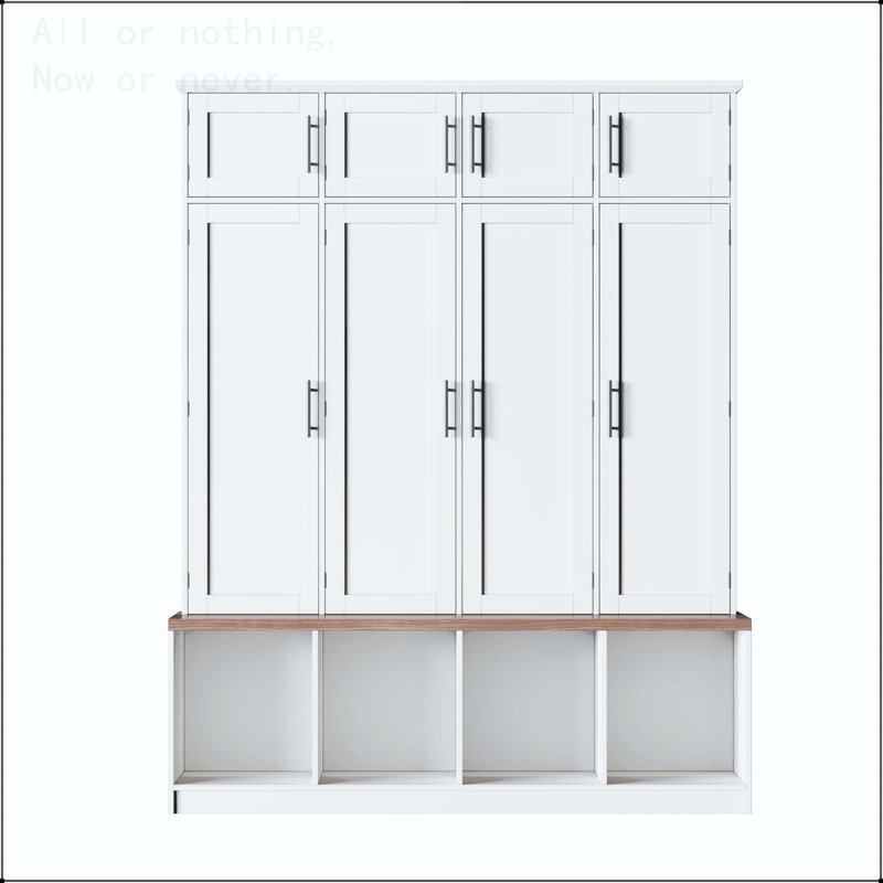 4-in-1 Hall Tree with 8 Cabinets and Hidden Hooks, White