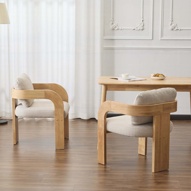 Ensemble de 2 chaises d'appoint élégantes avec dossier coussiné, structure en bois pour une assise confortable, Beige