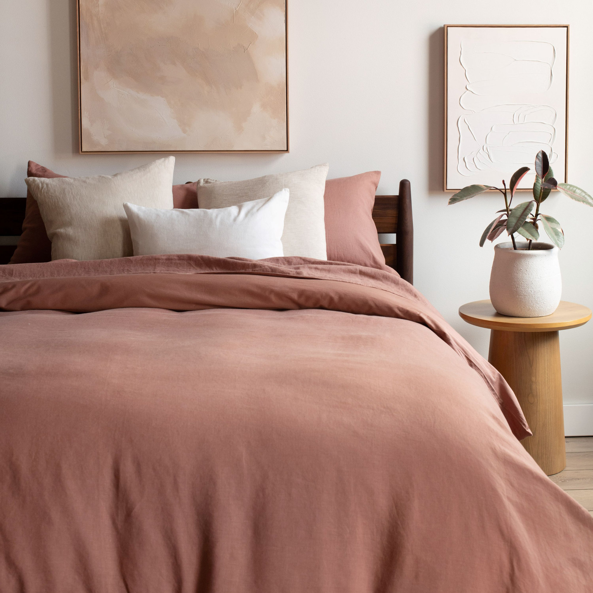 French Linen And Cotton Duvet Cover & Sham Set, King Duvet Cover + 2 King Pillow Shams, Clay