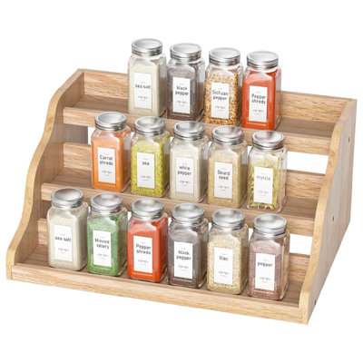 Tiered Spice Rack Organizer For Cabinet, Wooden Spice Rack For Countertop, Spice Shelf Organizer Spice Organization For Cabinet