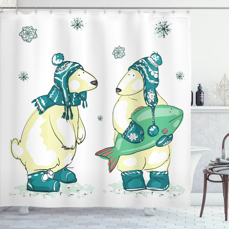 Ensemble de rideau de douche avec ours polaires et crochets, H 75 po x l 69 po