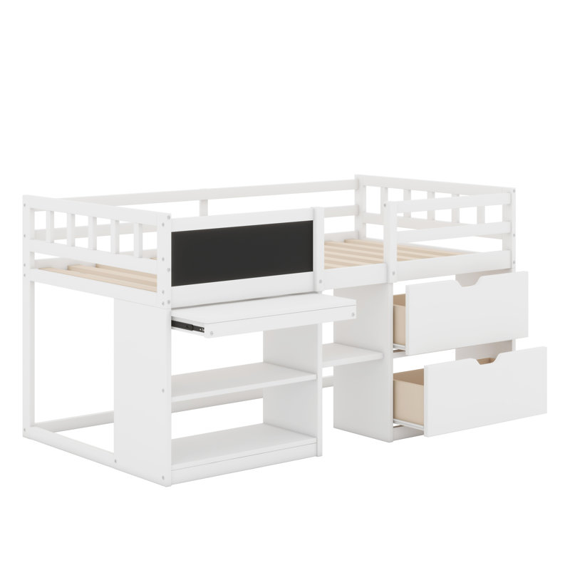 Lit mezzanine bas avec bureau roulant, Blanc