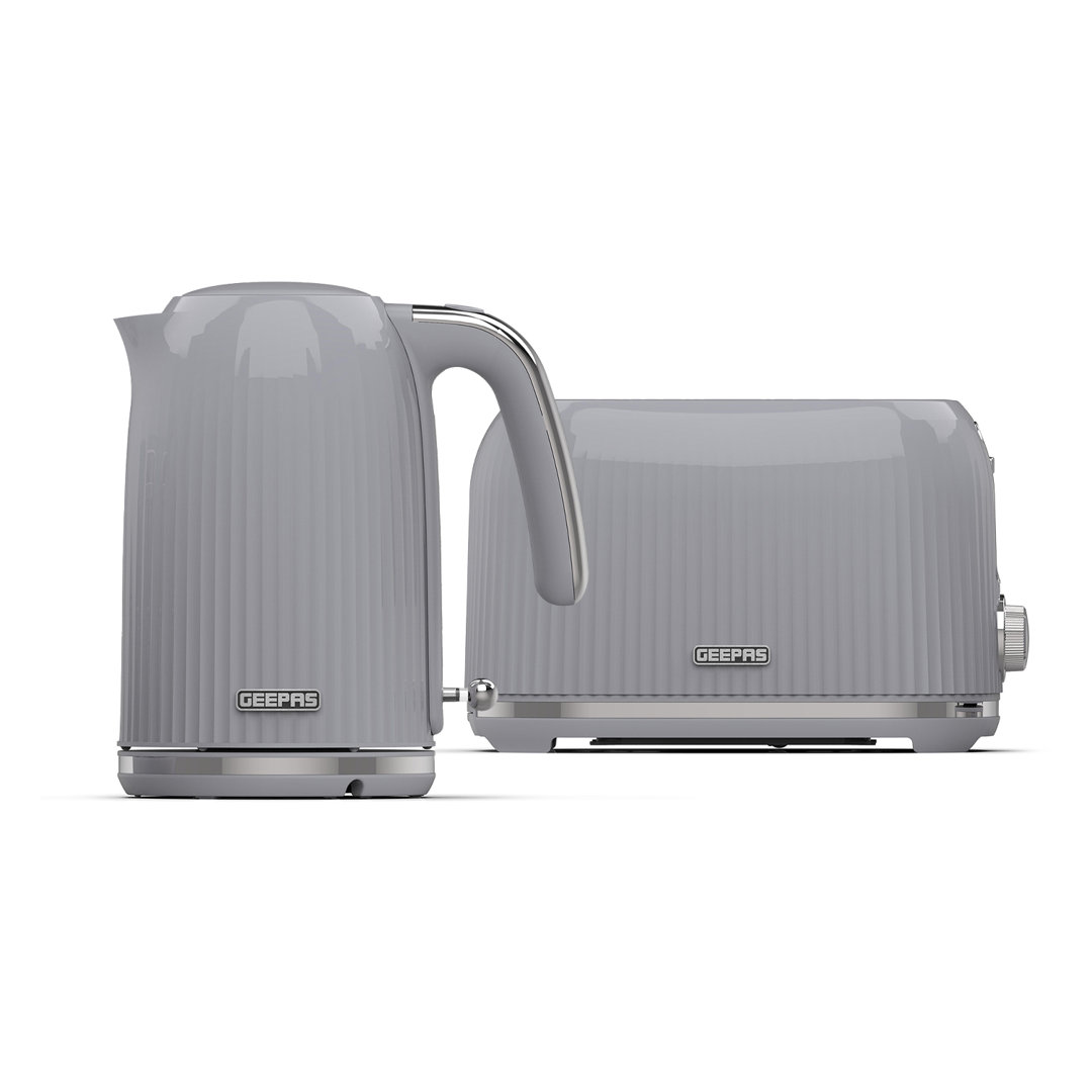 Geepas Unisex Grey Fluted Kettle And Toaster Set 1.7L 3000W Kettle & 2 Slice Wide Slot Toaster In - Image 6