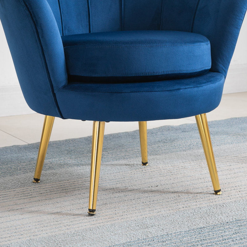 Upholstered Barrel Chair, Blue Polyester