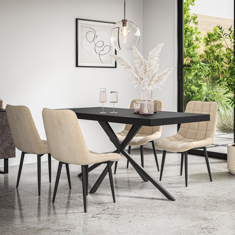 Akaalbir 6 - Person Dining Set, Black/Black/Beige