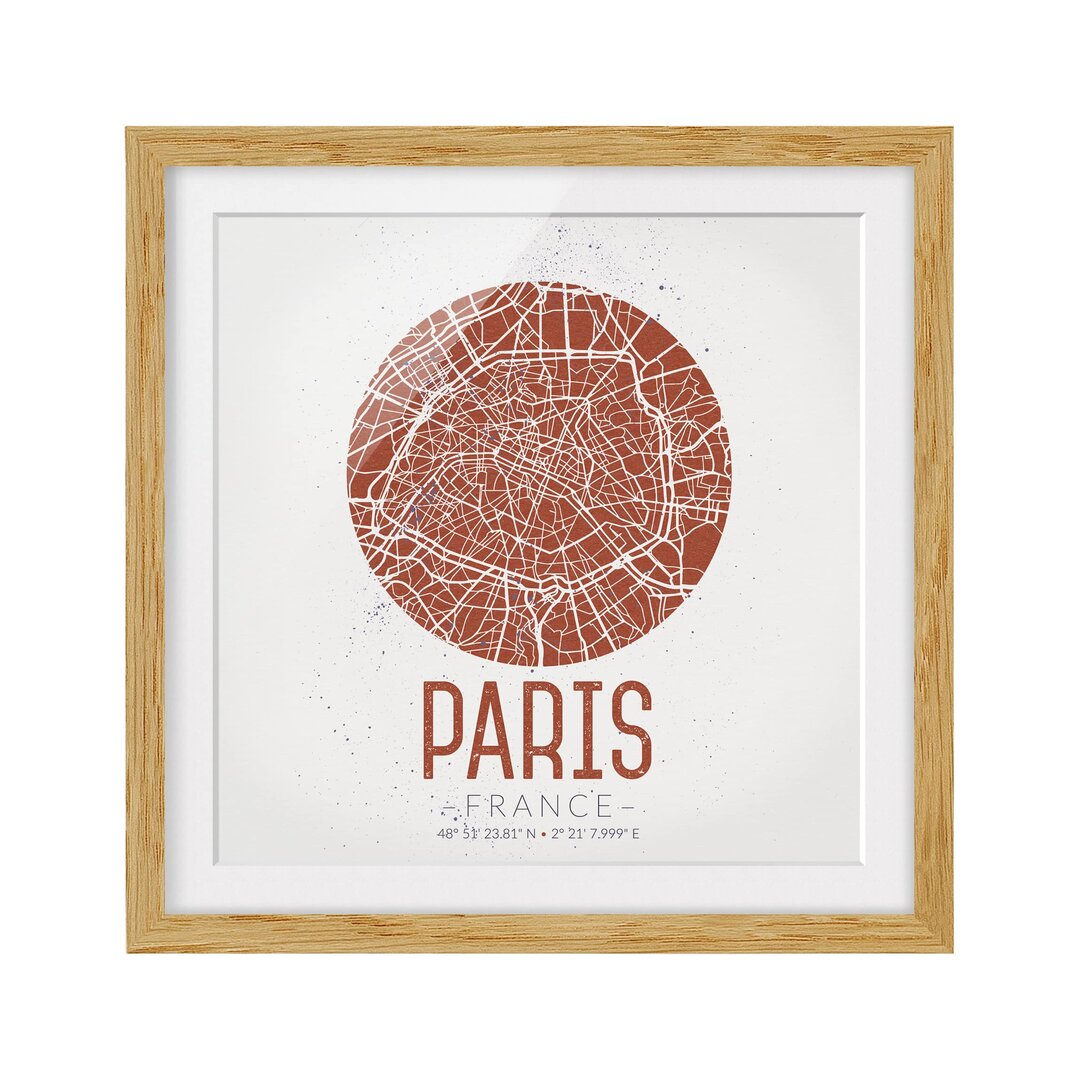 Gerahmtes Poster Paris-Stadtplan - Vintage