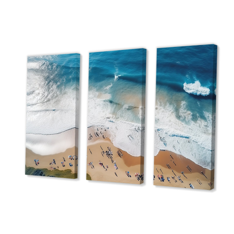Bleu plage vue aérienne Majesty III - plage et océan, art mural, Toile tendue, H 32 po x l 48 po x P 1 po