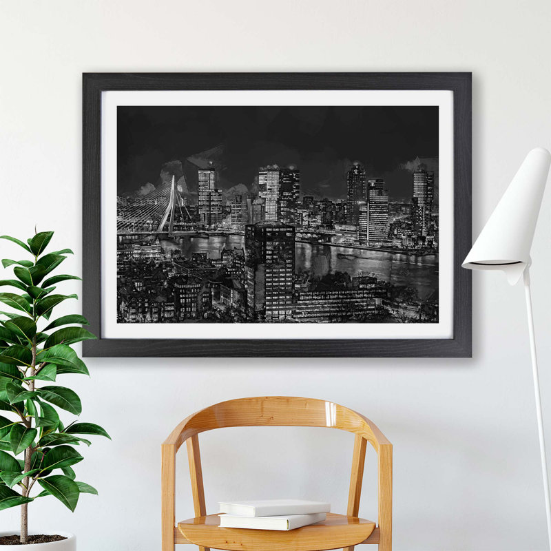 Rotterdam Skyline Netherlands - Framed Print, 62cm H x 87cm W x 2cm D, Black