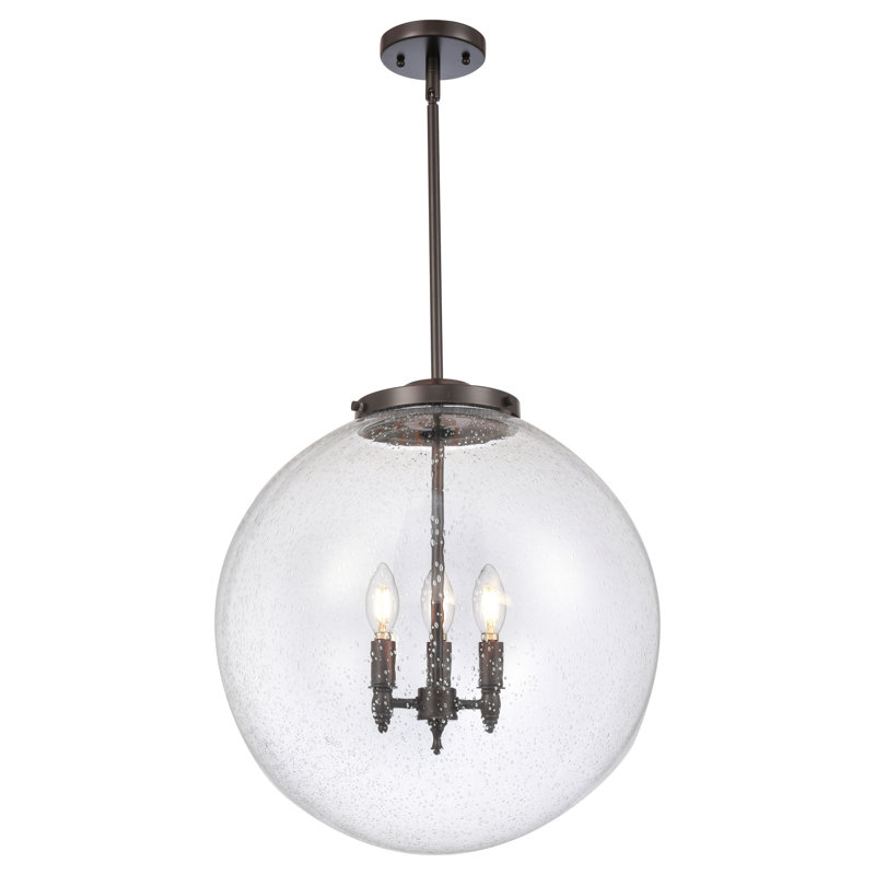 Luminaire suspendu sphère 3 lumières DEL Beacon, Bronze frotté à l'huile, H 19 po x l 18 po x P 18 po, Grainé