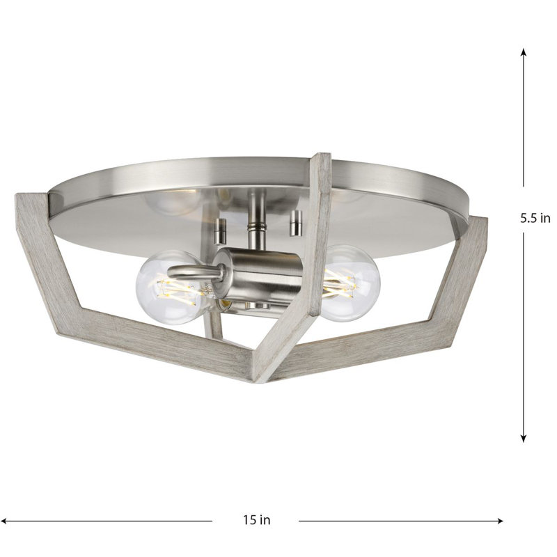Brushed Nickel and Oak 2-Light Flush Mount Ceiling Light