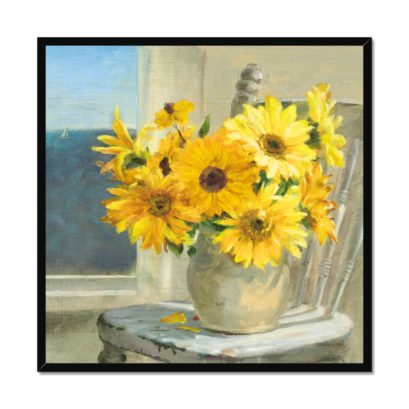 Sunflowers By The Sea Crop Light by Danhui Nai - Painting, 80cm H x 80cm W, Black Framed Paper Print
