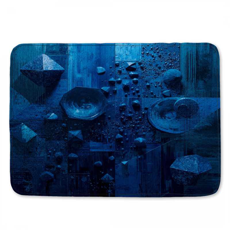 Tapis de bain à formes géométriques bleues, L 24 po x L 17 po