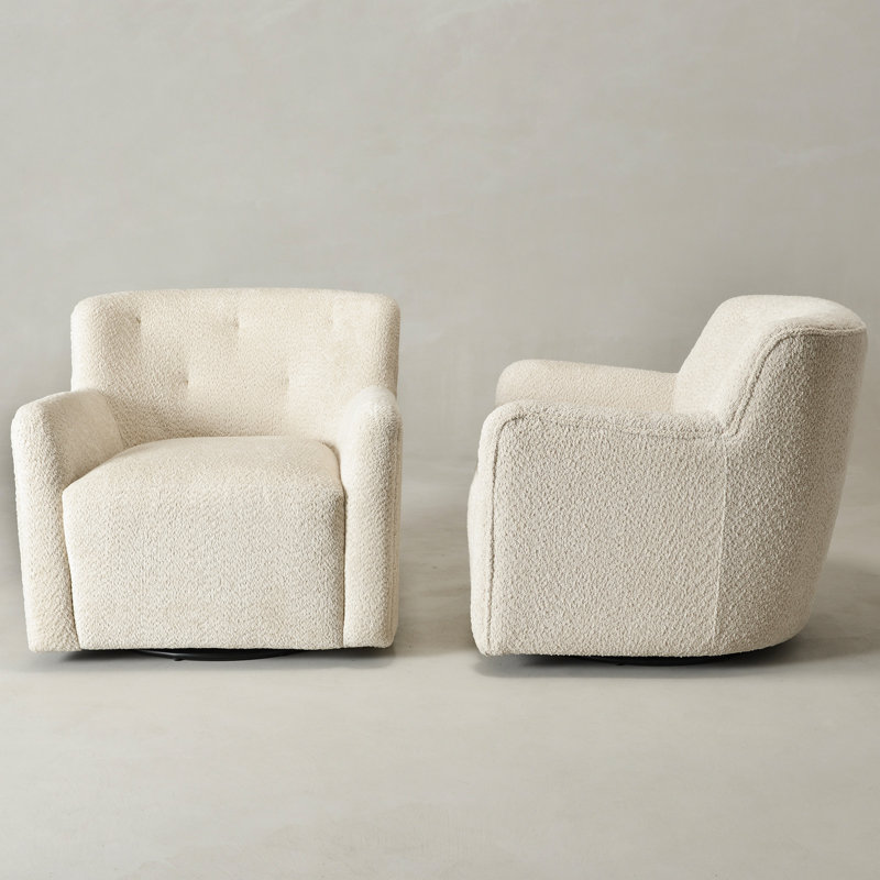 Fauteuil d'appoint pivotant en chenille de 32,5 po de large Fae, Chenille texturée naturelle