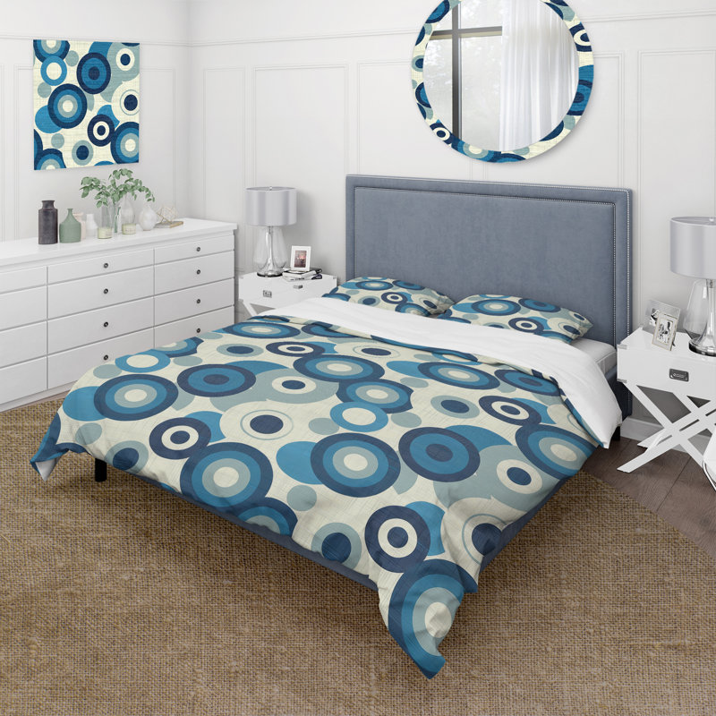 Ensemble de housse de couette bleu beige Midcentury Circles IV - Midcentury