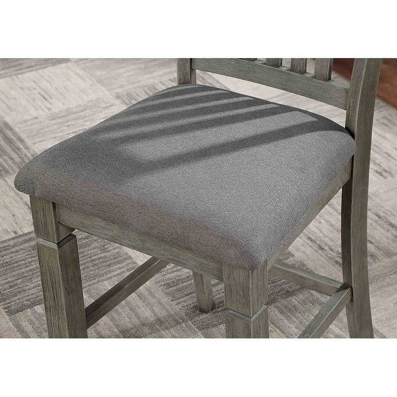 Chaise de salle à manger à hauteur de comptoir de style transitionnel 2 pièces avec siège rembourré et dossier en lattes de métal brossé gris et gris clair