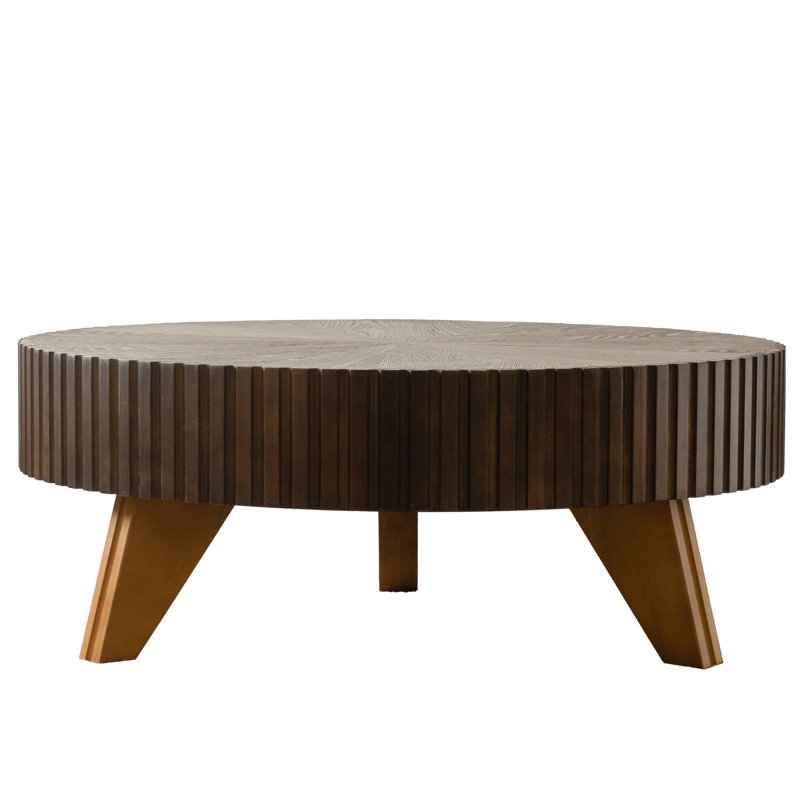 35.4 "Round Vintage Coffee Table, Brown, Natural
