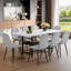 Ensemble de table de salle à manger épissée multicolore avec base de rangement et tréteaux, chaises en lin et coton à haute résilience-972862105