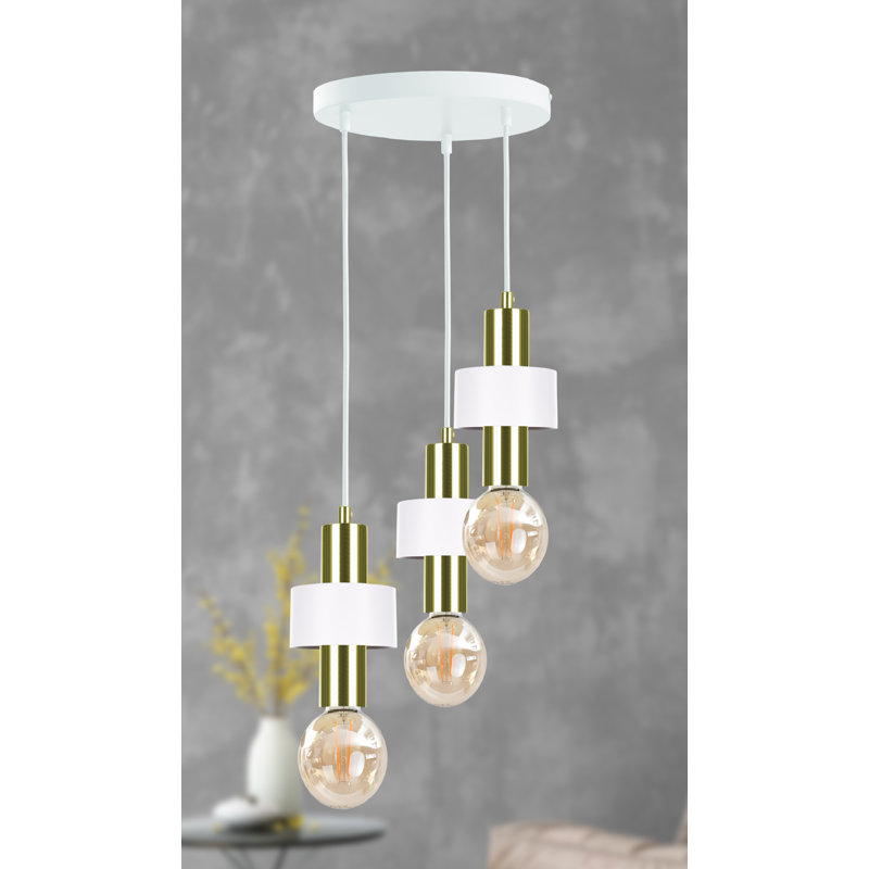 Bernda 3 - Light Cylinder Pendant, White/Gold