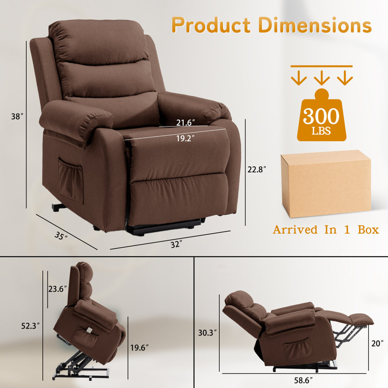  KORSER Power Lift Recliners , Small Recliner For Small Space, Electric Recliner Chair For Elderly With Side Pockets, Brown