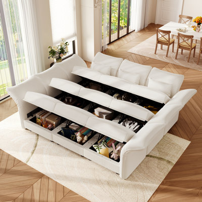 14-Piece Oversized 88.6'' Wide Corduroy Freely Combined Modular Sofa Bed Large Sleeper Variable Livingroom Large U Shaped Sofa Storage Couch Beige