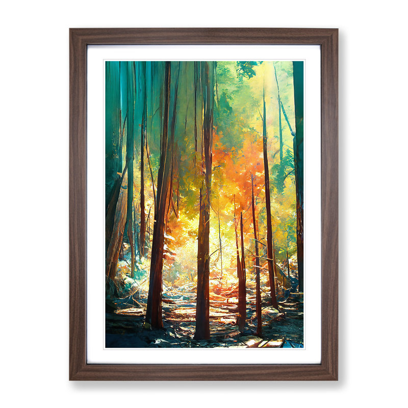 Forest No.4 Abstract 1 Piece Single Picture Frame Painting, 64cm H x 46cm W x 2cm D, Walnut