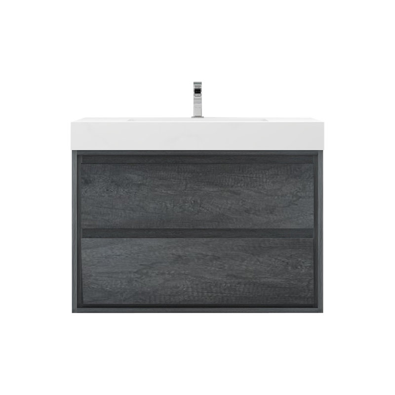 Base de meuble-lavabo mural 36 po Moreno avec plateau en acrylique renforcé Moreno, Blanc brillant