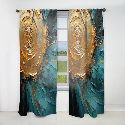 Hamo Gold Turquoise Desert Mirage Spiral III - Modern Velvet Curtain - Room Darkening - 1 Panel