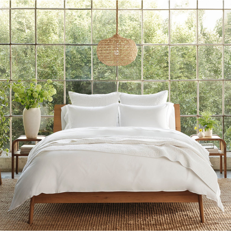 Ensemble de draps en percale organique froissé, Ensemble de draps très grand californien avec 2 t, Blanc alpin