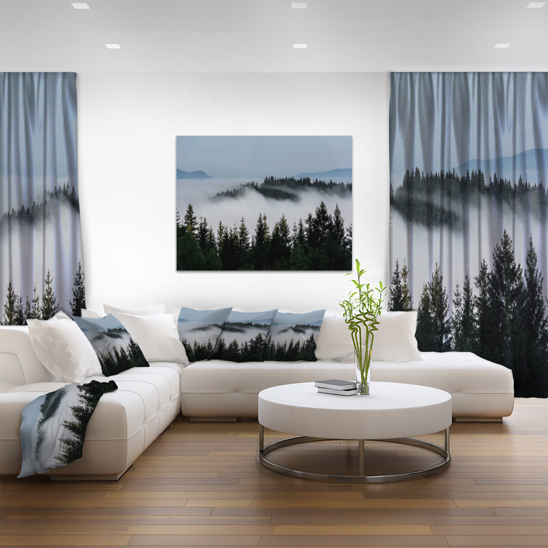 Dark Trees and Fog Over Mountains Landscape Wrapped Canvas Print