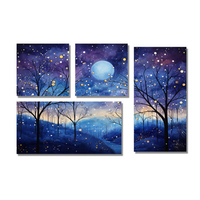 Indigo Dreams III - Ensemble d'art mural abstrait 4 paysages