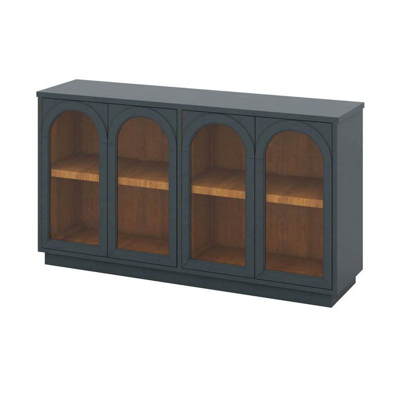 Buffet arqué avec rangement, grande armoire arquée avec portes en verre, Marine