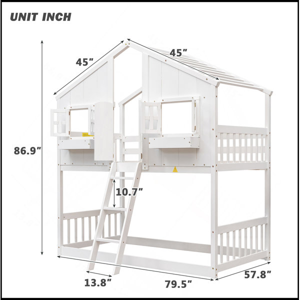 Ophelia & Co. Twin Over Twin House Bunk Bed With Roof , Window, Window ...