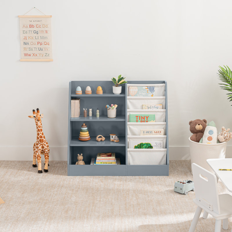 Comfy Cubs Kids Bookshelf 35.2 x 15.7 x 31.5 Inches - Sturdy MDF Montessori Shelf with Soft & Hard Shelves for Toys & Books - Easy Access Organizer