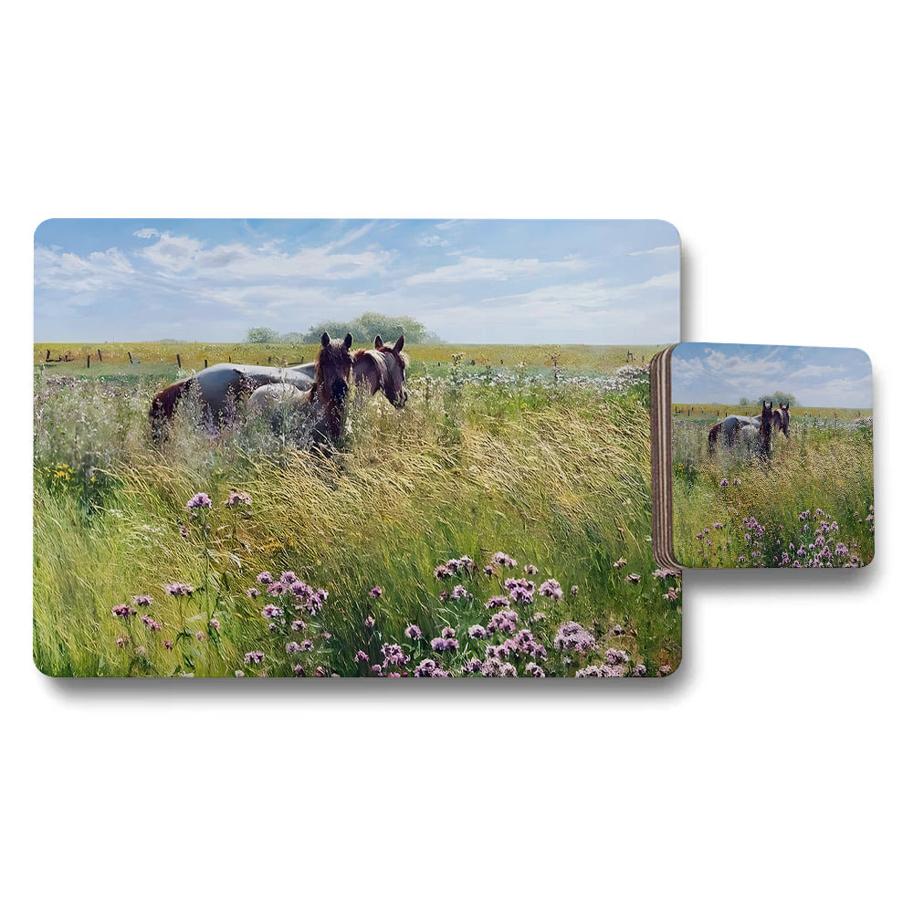 Horse in Meadow Placemat and Coaster Set for Dining Table