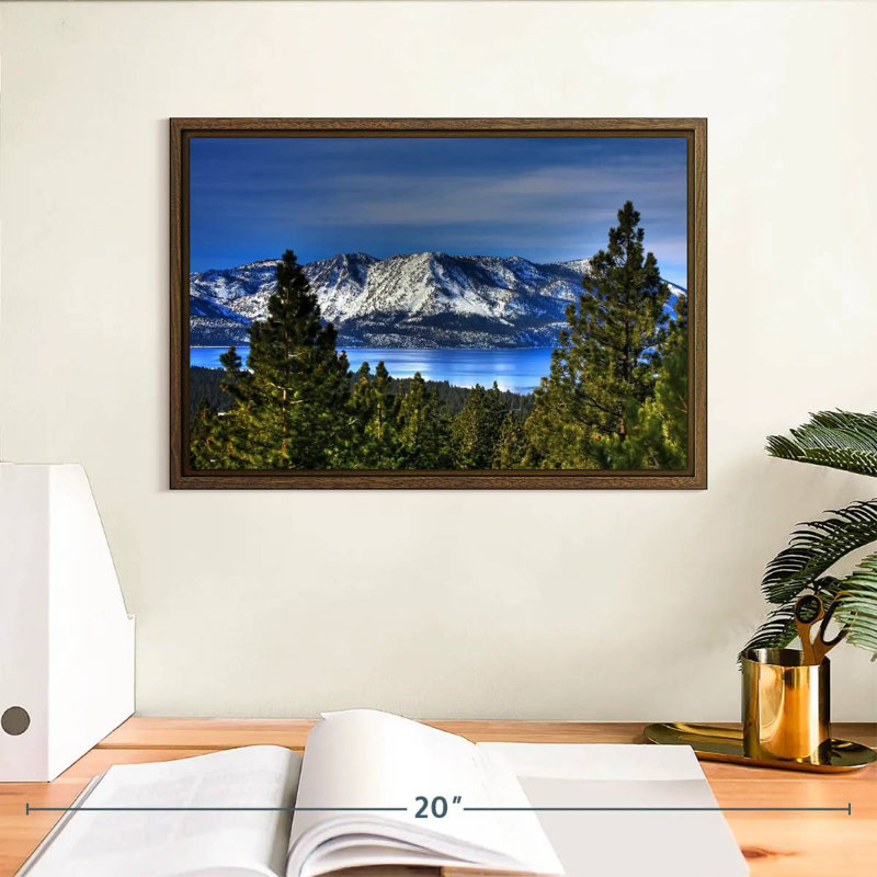 Lac Tahoe, Sierra, 13 po x 9 po, Cadre flottant noyer