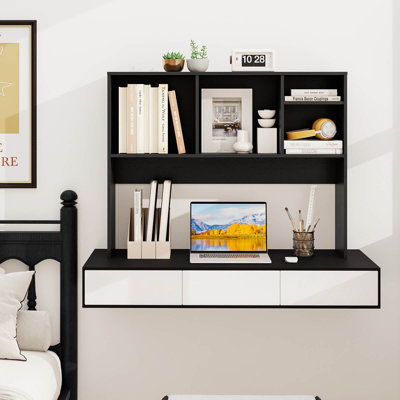 Organisateur de bibliothèque d'ordinateur de bureau avec étagère de rangement et 4 cubes