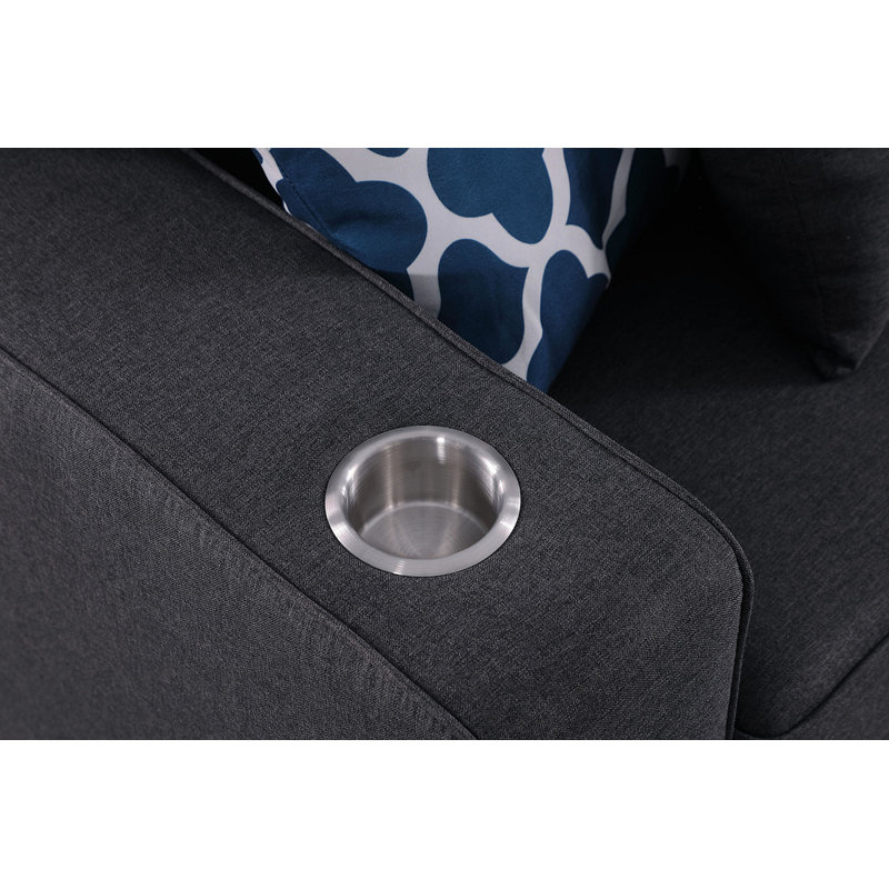 Canapé modulaire en L gris foncé de 7 po avec repose-pieds et porte-gobelet Cooper, Gris foncé