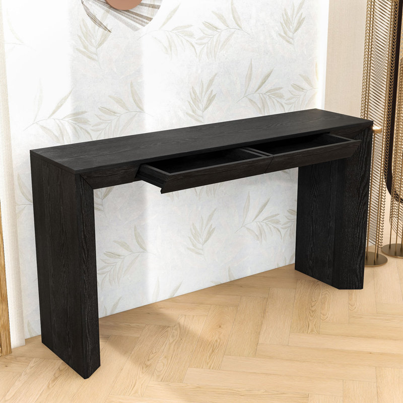 Elegant Waterfall Edge Console Table with Hidden Drawers, Black