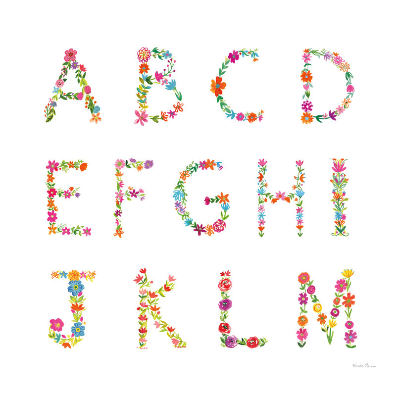 Floral Alphabet Sq I by Farida Zaman - Wrapped Canvas Print, 30cm H x 30cm W x 3.8cm D