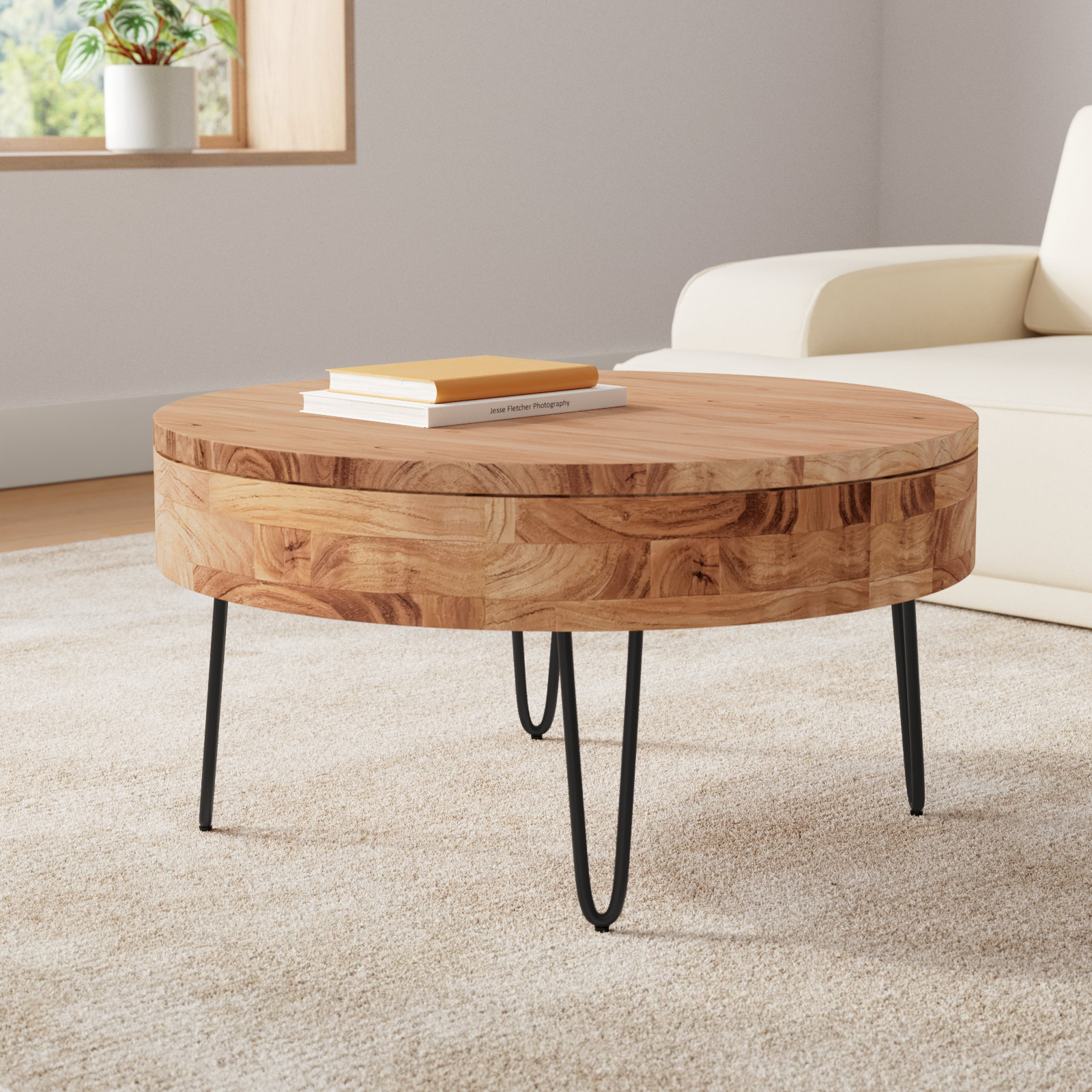 Heaton 31" Acacia Coffee Table with Storage