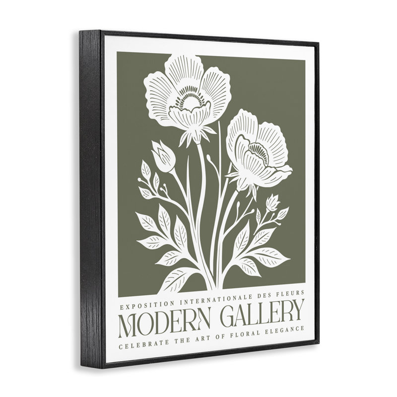 «Olive Green Floral Gallery», estampe numérique, lettrée et doublée, H 20 po x l 16 po, Giclée encadrée noir minuit