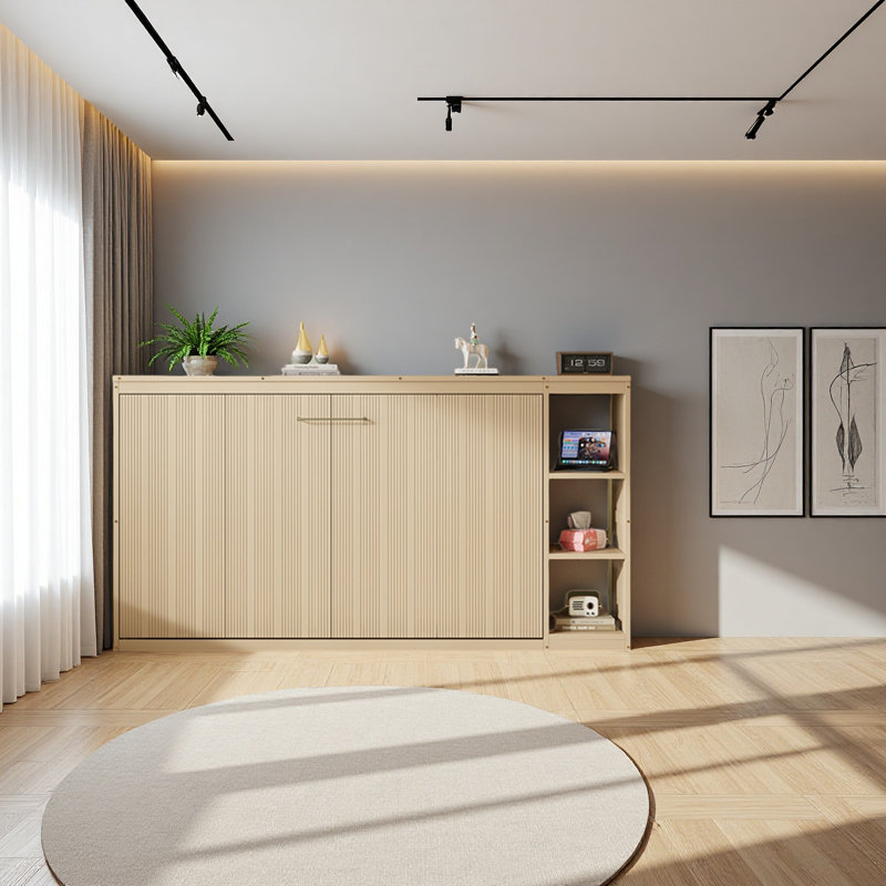 Murphy Bed With Bookshelf, Natural, Twin