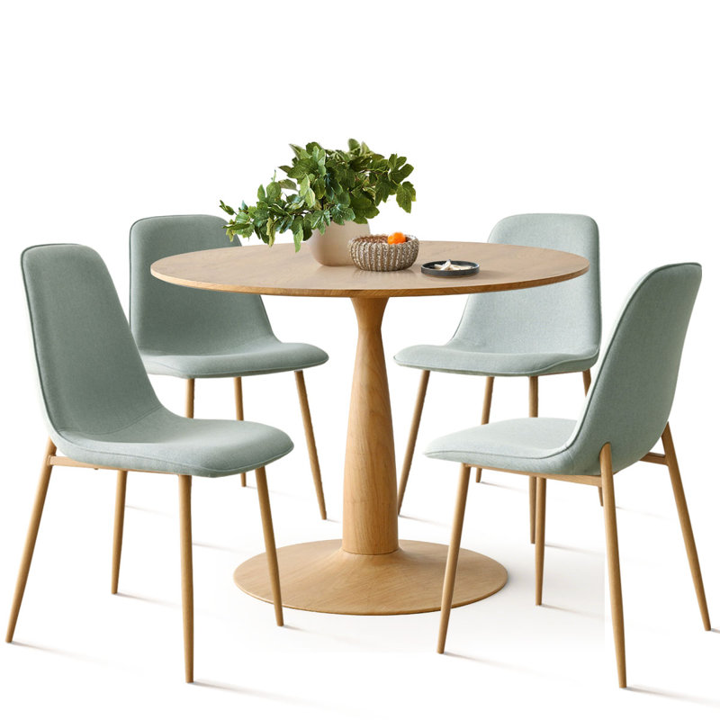 Ensemble de table de salle à manger pour 4 personnes avec table ronde de 39,5 po et 4 chaises rembourrées en tissu, Turquoise